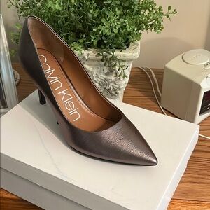 Worn once like new! Gorgeous Calvin Klein Gray Leather Heels Sophisticated Style